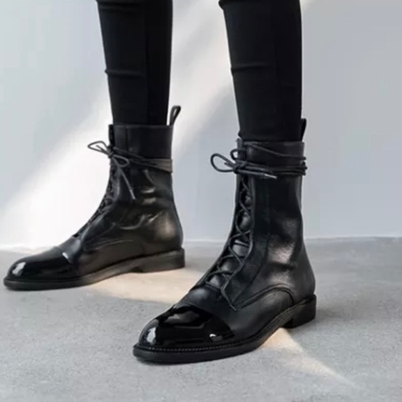 RESTOCKED! Milano Black Leather Lace Up Brogue Boots - Picture 5 of 12